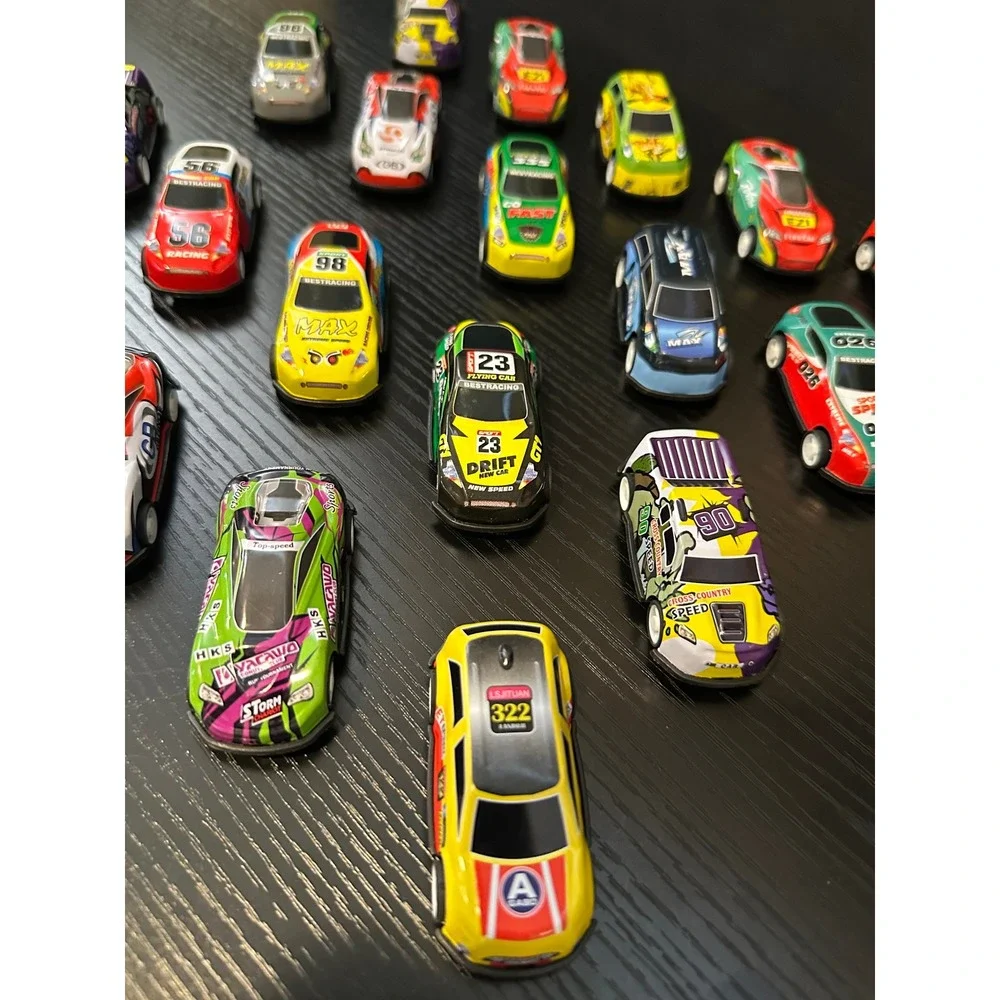 Lot of 20 Pull Back Toy Racing Cars Multi Color Miniature Diecast Style Vehicles